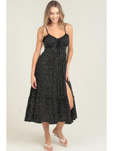 ANGIE Angie Women's Black Polka Dot Lace Trim Side Slit Maxi Dress ANGIE Angie Women's Black Polka Dot Lace Trim Side Slit Maxi Dress