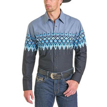 PANHANDLE SLIM Rock & Roll Denim Men's Blue Aztec Western Snap Shirt 