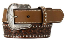 M & F Nocona M&F Western Boy's Brown Embossed Floral Studded Leather Belt M & F Nocona M&F Western Boy's Brown Embossed Floral Studded Leather Belt