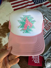 WILD JUNKIE Wild Junkie Pink & White Aztec Bucking Bronco Patch Trucker Hat 