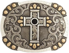 M & F M&F Western Crumrine Antique Silver Cross Stone Bead Accents Belt Buckle M & F M&F Western Crumrine Antique Silver Cross Stone Bead Accents Belt Buckle
