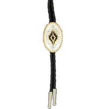 M&F Western Crumrine Men's Gold & Black Oval Rope Edge Aztec Bolo Tie M&F Western Crumrine Men's Gold & Black Oval Rope Edge Aztec Bolo Tie