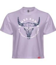 Kimes Ranch Women's Lavender Bison Skull Cropped T Shirt Kimes Ranch Women's Lavender Bison Skull Cropped T Shirt