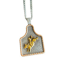 M & F Silver Strike Ear Tag Bullrider Rodeo Western Necklace 