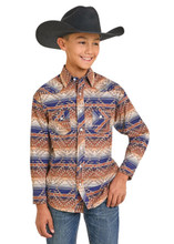 PANHANDLE SLIM Rock & Roll Denim Boy's Multicolor Aztec Print Snap Shirt 