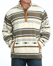 Cinch Men's Cream Polar Fleece Striped Snap Pullover