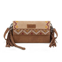MONTANA WEST Montana West Wrangler Women's Tan Aztec Embroidered Fringe Wallet 