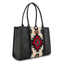 MONTANA WEST Montana West Wrangler Women's Black Tooled Aztec Print Large Tote Bag 