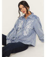 KIMES RANCH Kimes Ranch Women's Light Blue Mae Floral Embroidered Snap Western Shirt 