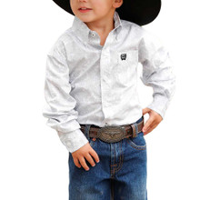 CINCH Cinch Boy's White Paisley Print Long Sleeve Shirt 