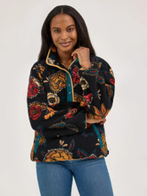 Wrangler Women's Butterfly Black Retro Half Snap Sherpa Pullover