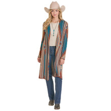 PANHANDLE SLIM Rock & Roll Denim Women's Teal Blue Aztec Knit Duster 
