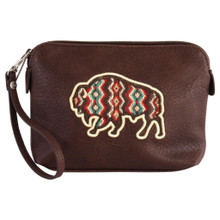 TRENDITIONS Red Dirt Women's Brown Bison Embroidery Cosmetic Pouch 