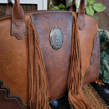 TRENDITIONS Justin Women's Brown & Tan Concealed Carry Leather Tote Bag 