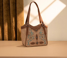 MONTANA WEST Montana West Women's Tan Embroidered Boot Scroll Tote Bag 