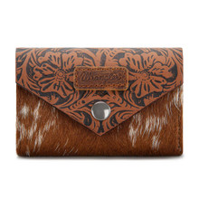 MONTANA WEST Montana West Wrangler Women's Brown Hair-On Cowhide Floral Tooled Wallet 