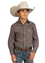 PANHANDLE SLIM Panhandle Slim Boy's Brown Classic Checkered Medallion Button Shirt 
