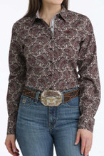 CINCH Cinch Women's Burgundy Paisley Button Down Shirt 