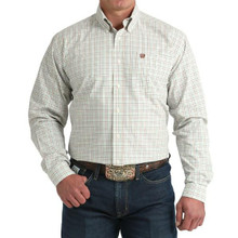 CINCH Cinch Men's Cream & Teal Plaid Classic Fit Button Down Shirt 