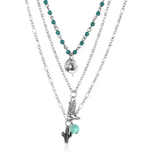 MONTANA SILVERSMITH Montana Silversmiths Women's Silver & Turquoise Layers Of The West Necklace 