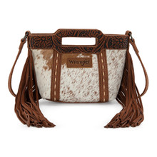 Montana West Wrangler Women's Brown Cowhide Top Handle Fringe Crossbody