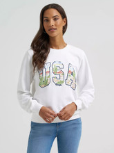 Wrangler Women's Bright White Desert USA Fleece Sweatshirt