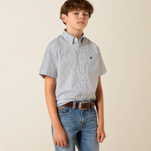 Ariat Boy's Blue Elixir Southwest Print Pier Short Sleeve Shirt