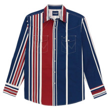 Wrangler Vintage Inspired Multi Stripe Snap Shirt For Men In Red & Blue