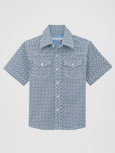 Wrangler Boy's Advanced Comfort Western Snap Shirt In Blue Roads