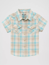Wrangler Tan Light Short Sleeve Western Snap Shirt For Little Boys