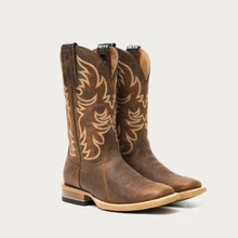 HYER BOOTS Women's Hyer Topeka Crunch Cowhide Broad Square Toe Boot - Tan/Tan