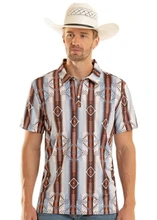 Rock & Roll Denim Blue & Brown Aztec Print Men's Polo