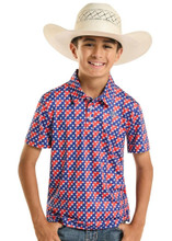 ROCK & ROLL COWBOY Rock & Roll Denim Blue Americano Printed Polo For Boy's 
