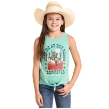 PANHANDLE SLIM Rock & Roll Denim Girl's Turquoise Sleeveless Tank Top With Tie 
