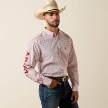 ARIAT Men's Ariat Team Donovan Fitted Shirt - White Multi Feather Print/Red 