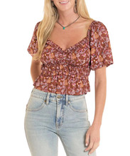 Rock & Roll Denim Women's Burgundy Cowgirl Floral Blouse