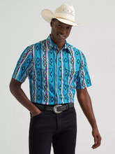 WRANGLER Wrangler Men's Dialed Up Blue Checotah Short Sleeve Western Snap Shirt 