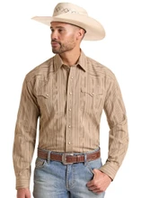 PANHANDLE SLIM Panhandle Slim Men's Stripe Snap Front Western Khaki Shirt 