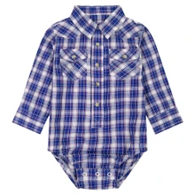 WRANGLER Wrangler Baby Boy's Blue Plaid Long Sleeve Bodysuit 