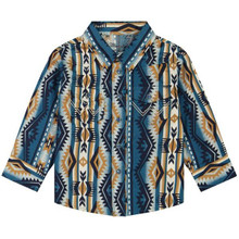 WRANGLER Wrangler Boy's Long Sleeve Aztec Snap Shirt - Teal/Brown 