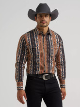Wrangler Men's Checotah Mocha Western Snap Printed Shirt