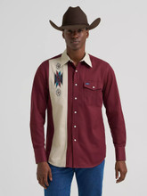 Wrangler Men's Wine Vintage-Inspired Contrast Band Western Snap Shirt