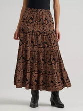 Women's Wrangler Black Printed Tiered Maxi Skirt