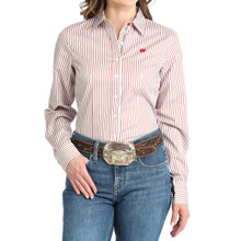 Cinch Women's Tencel Stripe Button Down Long Sleeve Shirt - Red/White