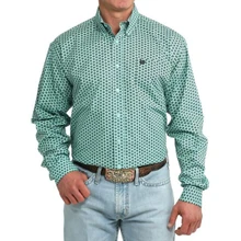 CINCH Cinch Men's Flower Print Classic Fit Long Sleeve Shirt - Turquoise 