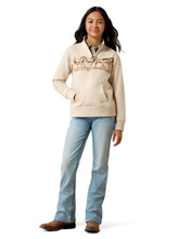 Ariat Girl's Chandail 1/4 Zip Running Wild Sweater - Oatmeal Heather