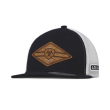 M&F Western Ariat Boot Stitch Leather Patch Navy Ball Cap
