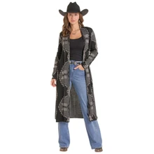 PANHANDLE SLIM Rock & Roll Denim Women's Aztec Print Black Duster 