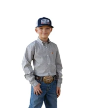 Cinch Boy's Plain Weave Geometric Print White Shirt