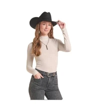 ROCK & ROLL COWGIRL Women's Rock & Roll Denim Natural Lurex Turtleneck Top 